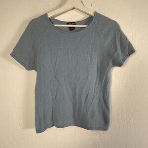Kirkland Signature Womens Small Blue 2Ply Cashmere T-Shirt Short Sleeve Pullover